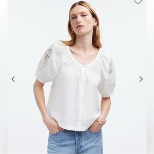 NWT Madewell Embroidered Puff-Sleeve A-Line Top